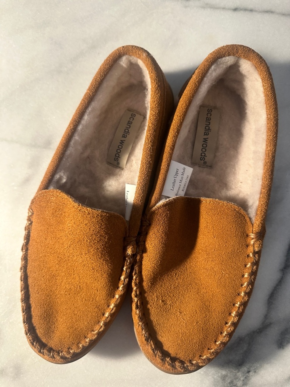 Tan Suede Shearling-Lined Men's Slip-On Loafers